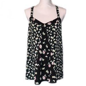 ★ LC Lauren Conrad Black Racer Back Floral Tank